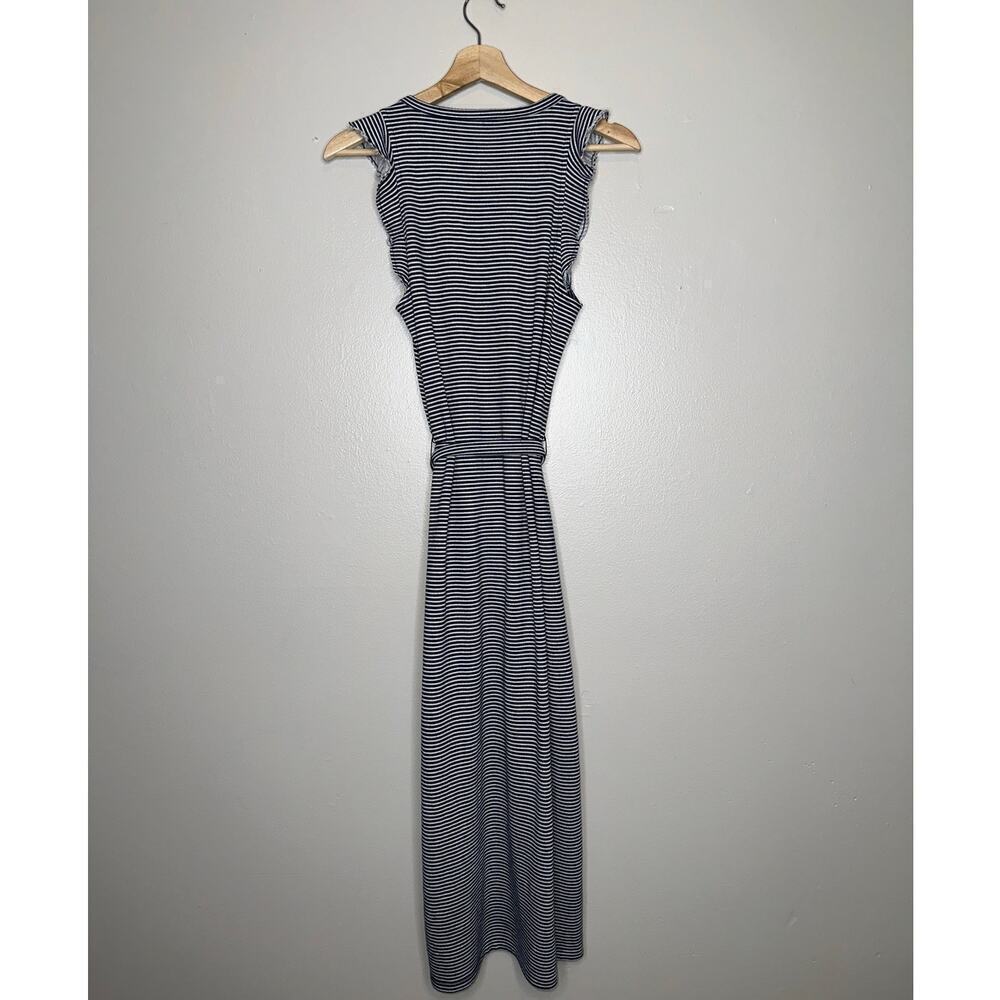 Paige Ravyn Waist Tie Midi Dress Ruffle Sleeve Navy/White Stripe Size XS - Picture 7 of 7